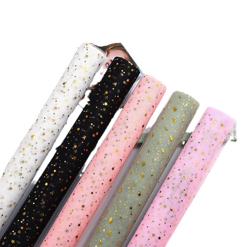 Black Star and Moon Gauze Flower Packaging Mesh Floral Gauze Mesh Flower Shop Supplies Bouquet Packaging Materials Xingmeng
