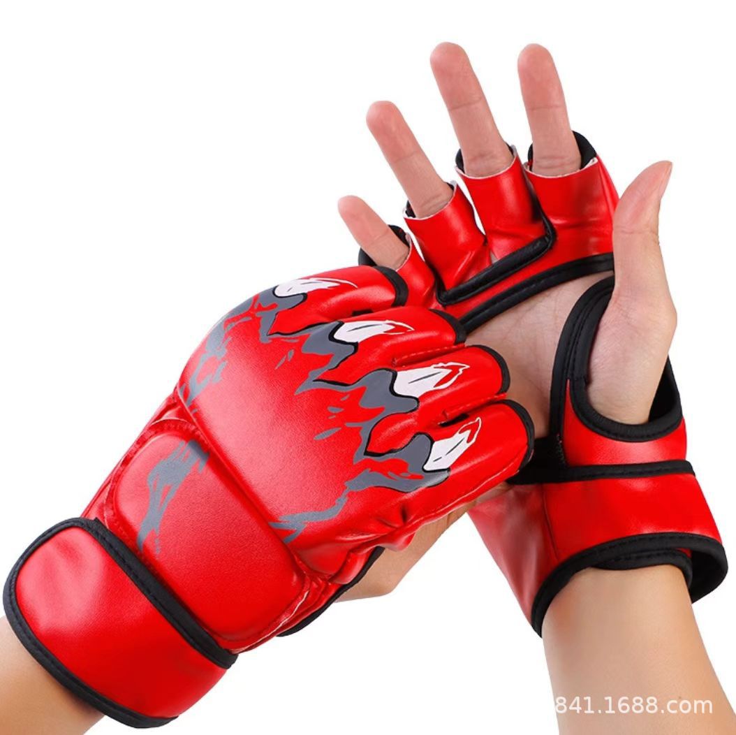 Picture of Adult Children's MMA Half Finger Boxing Gloves Thickened Sanda Fitness Sandbag Fighting Fighting Finger Leakage Knuckles