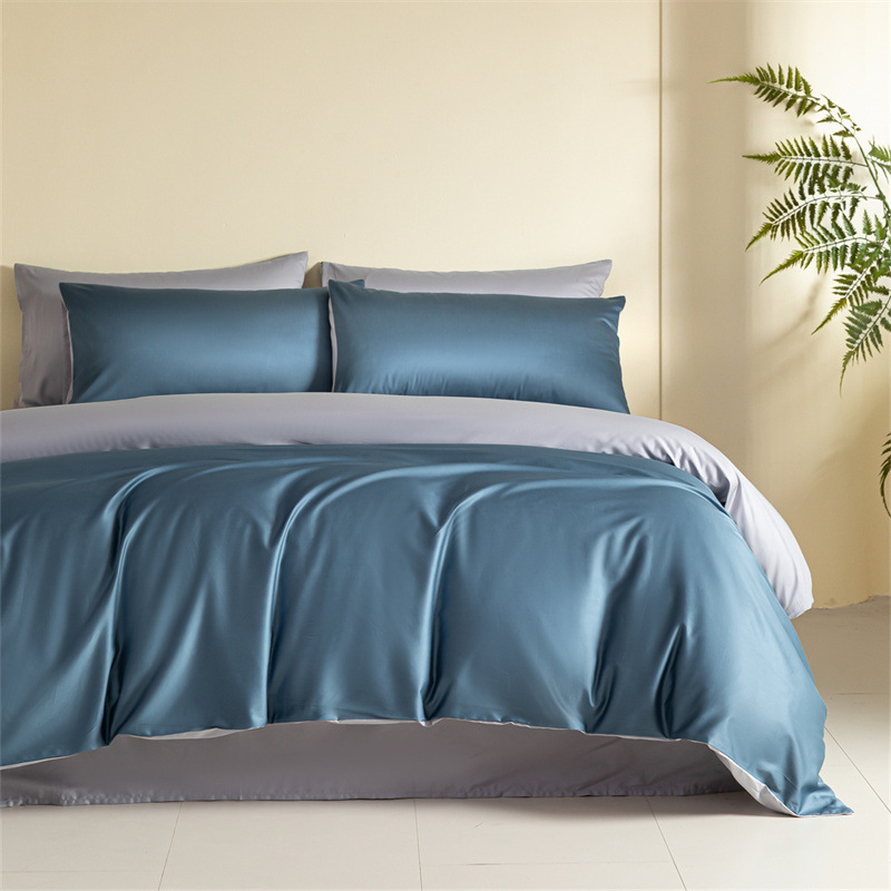 60-Count Long-Staple Cotton Four-Piece Set 100% Cotton Single Quilt Cover Bed Simple Pure Color Student Bed Three-Piece Set