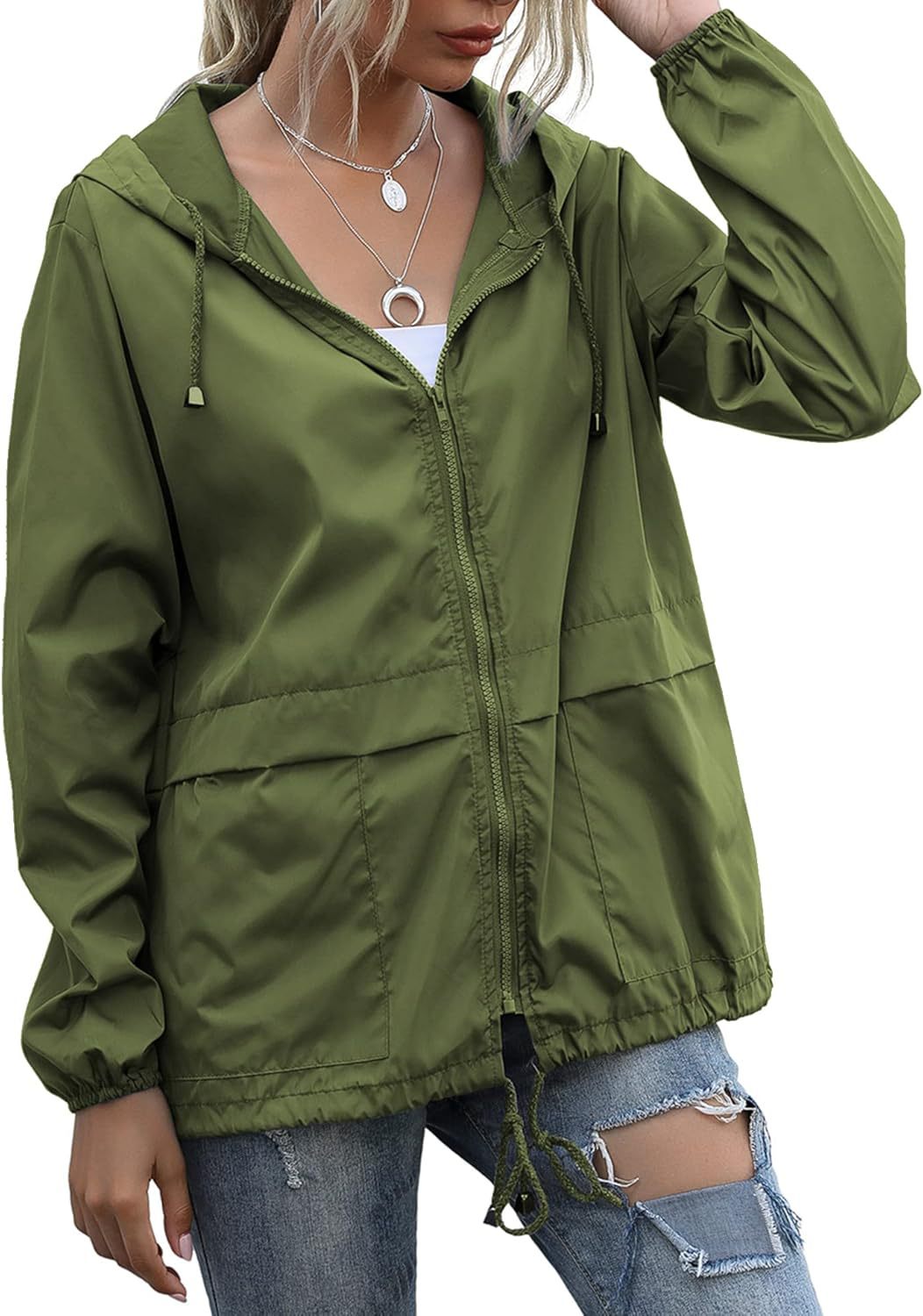 Picture of Windproof and Waterproof Amazon Wish Cross-Border Women's Zipper Hoodie Lightweight Outdoor Hiking Rainoutwear Jacket