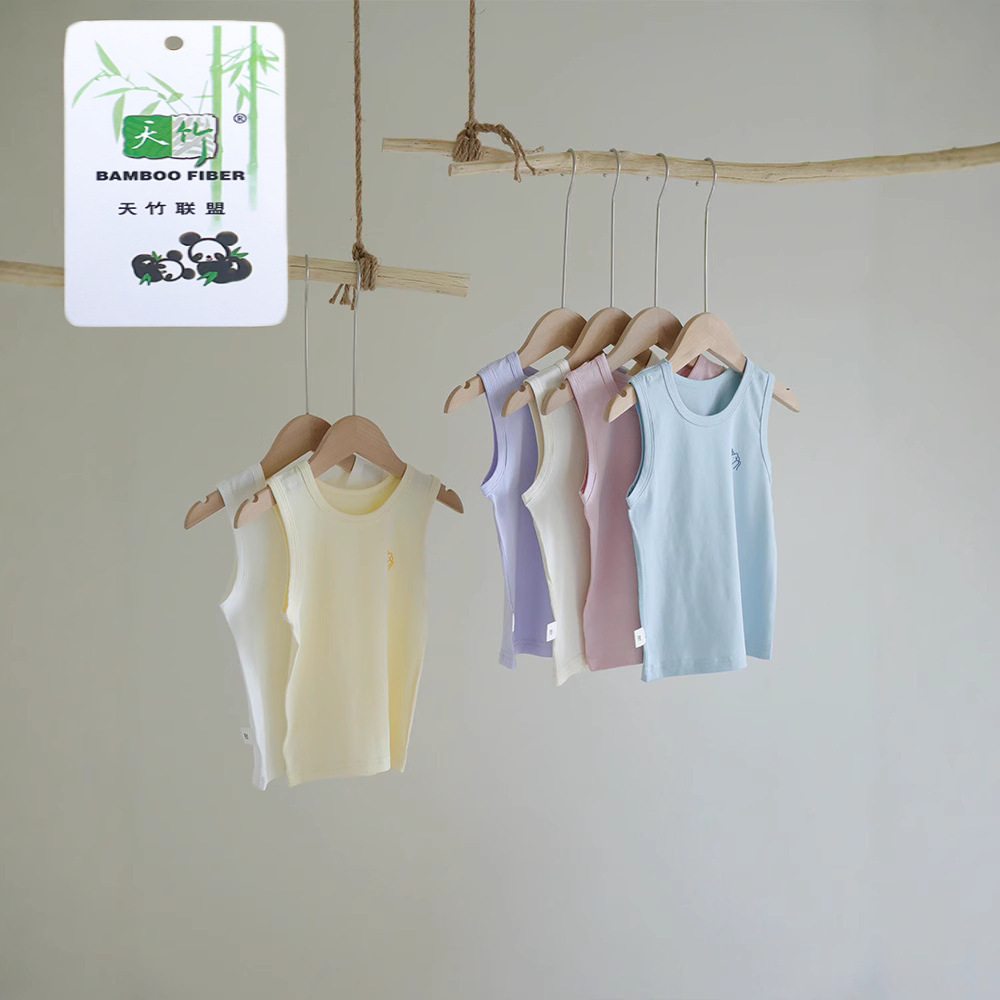 Picture of 2025 new summer children's boneless cartoon vest for boys and girls baby sky bamboo cotton thin bottoming sleeveless t outer wear