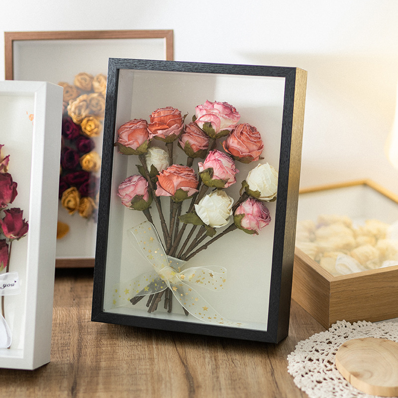 Picture of Stereo Hollow Glass Specimen Frame 7 Inch Handmade DIY Dried Flower Photo Frame Insect Clay Model Set Table Picture Frame Mounted