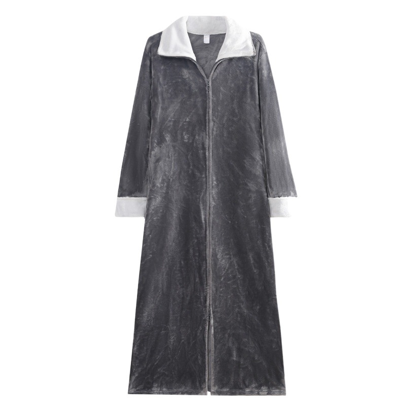 Amazon Autumn and Winter New Nightgown Women's Lengthened Double Zipper Pajamas Women's Lengthened Plus Size Nightgown Women's Home Clothes