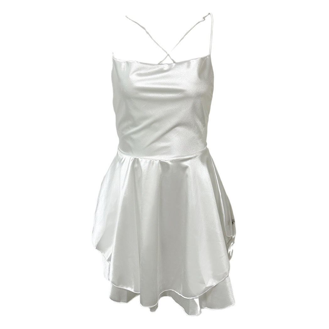 2024 Cross-Border New Square-Neck Tie Dress European and American Sexy Strapless Backless Irregular Dress Short Skirt
