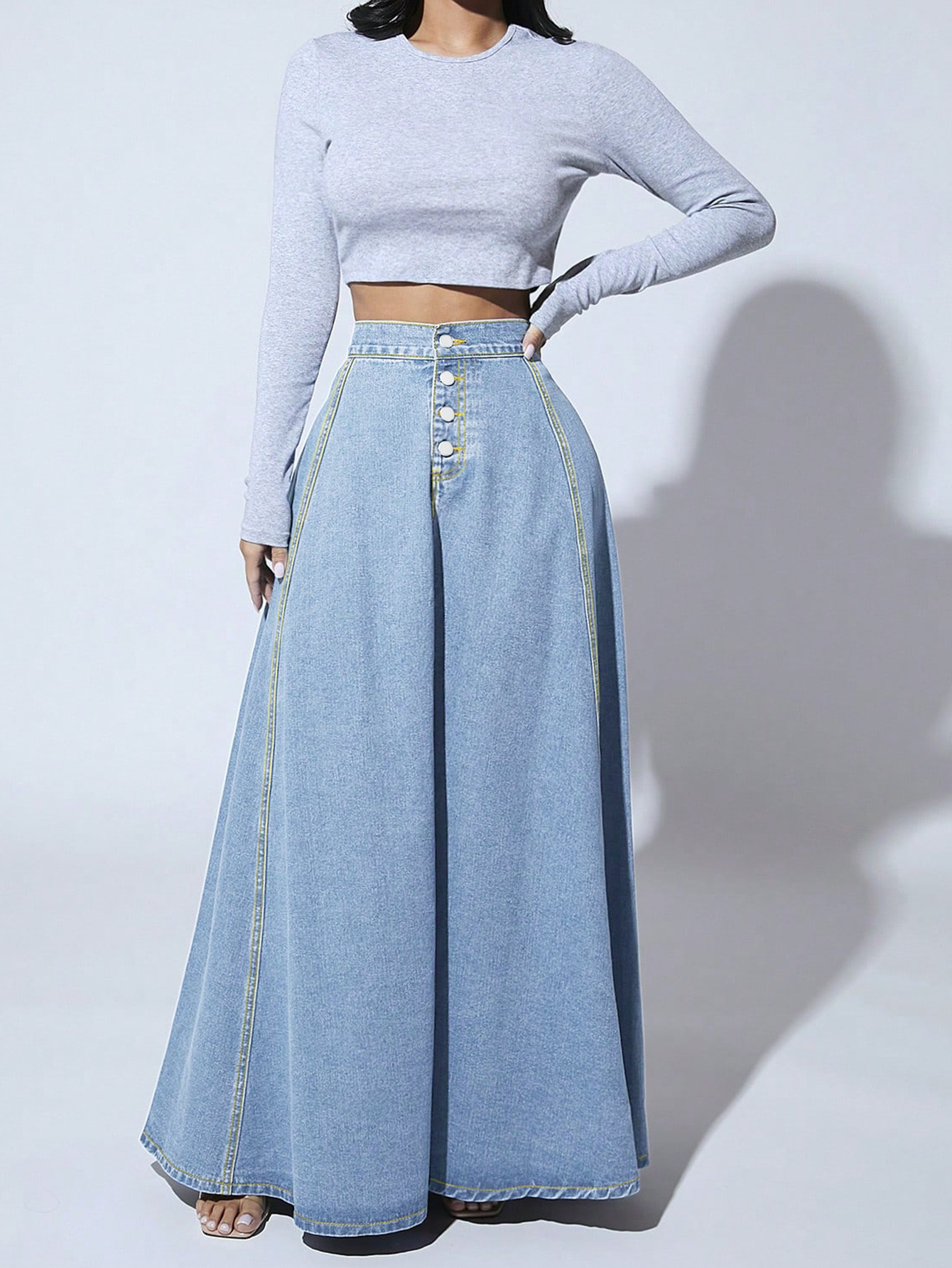 Picture of Cross-Border Export European and American Independent Station Design Single-Breasted Denim Skirt for Women Retro Style Large Hem A-Line Skirt