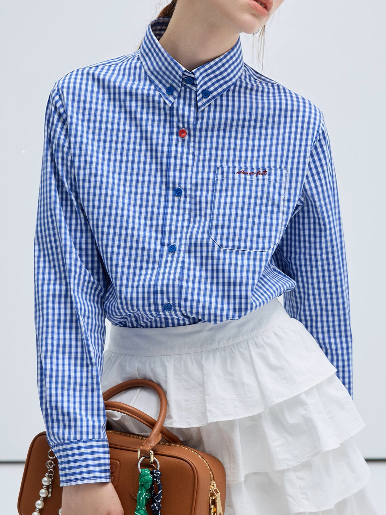 Blue Plaid Shirt Women's Autumn 2024 New Artistic Retro Miu Long Sleeve Top