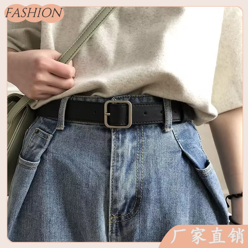 New Women's Belt Square Buckle Korean Student Fashion Korean Style Trendy Decorative Trouser Belt Belt Manufacturer Ready Supply