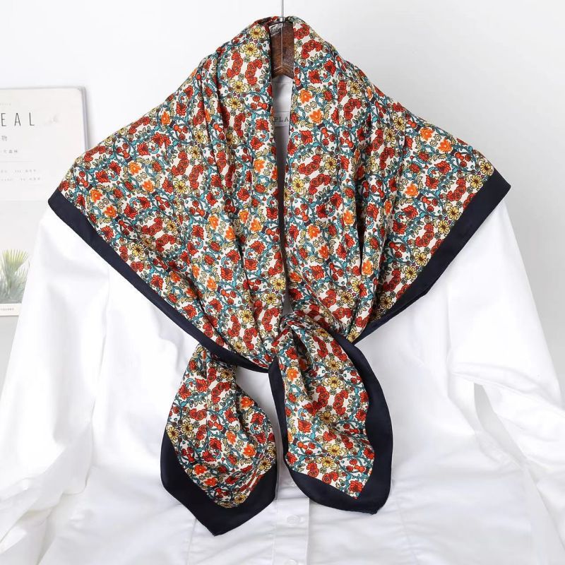 Picture of Autumn and winter all-match shawl animal printed black and white simple large square 90*90CM imitation silk twill silk scarf for women