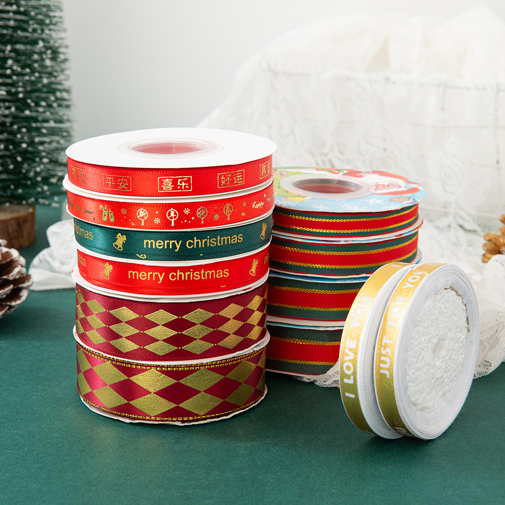 Plaid Ribbon Christmas Ribbon Gold Ribbon Flower Cake bouquet Gift Packaging Ribbon Bow DIY Material