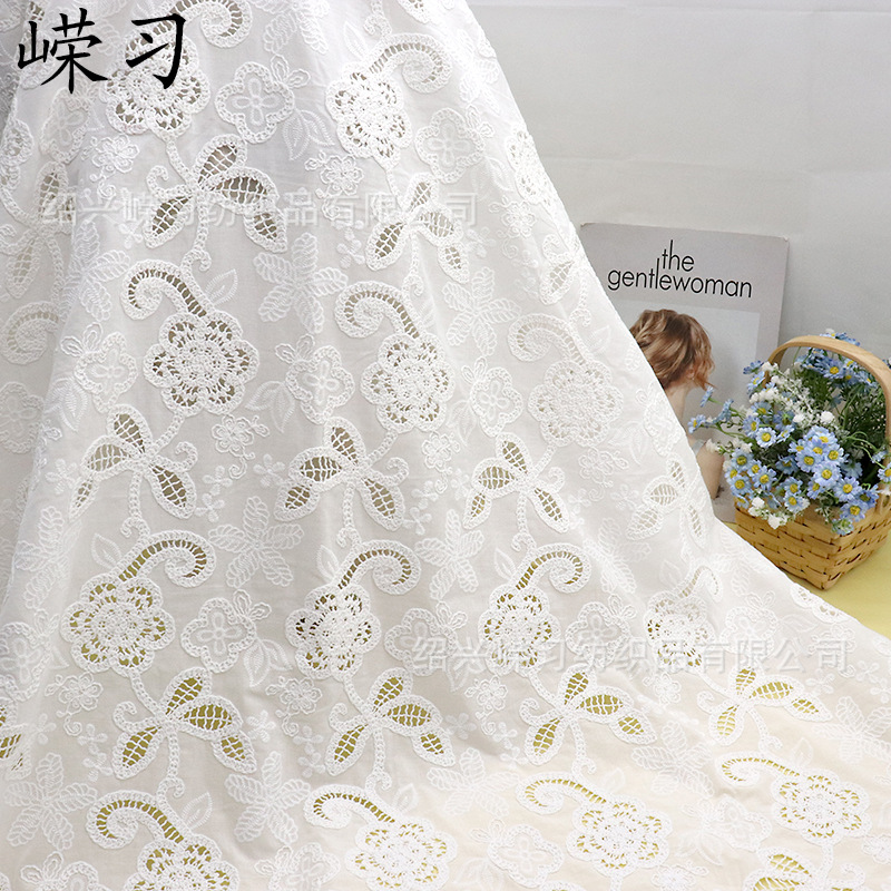 New Bone Rope Laser Embroidery White High-Density Embroidered Cloth Stereo Exquisite Flower Pattern Tablecloth Women's Skirt Lace Fabric