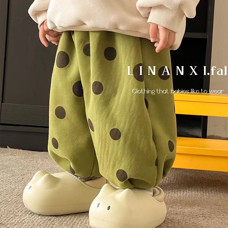 X26066 Li Nancy New Children's Korean-style Composite One-piece Velvet Warm Casual Pants Casual All-match