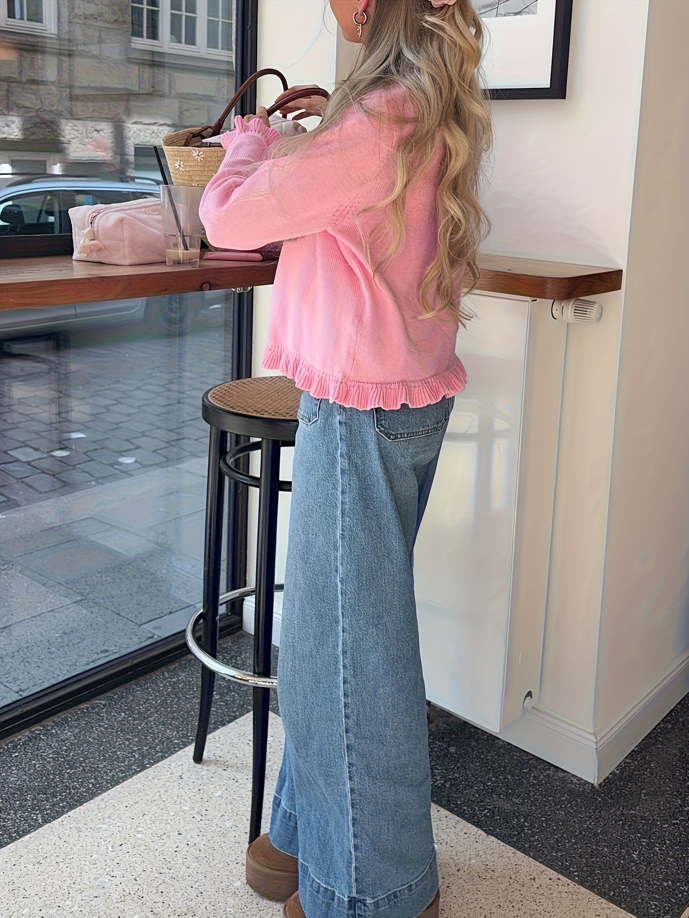 Picture of AliExpress independent station knit sweater for women, European and American cardigan, solid color, loose style, elegant French long-sleeve sweater knit jacket