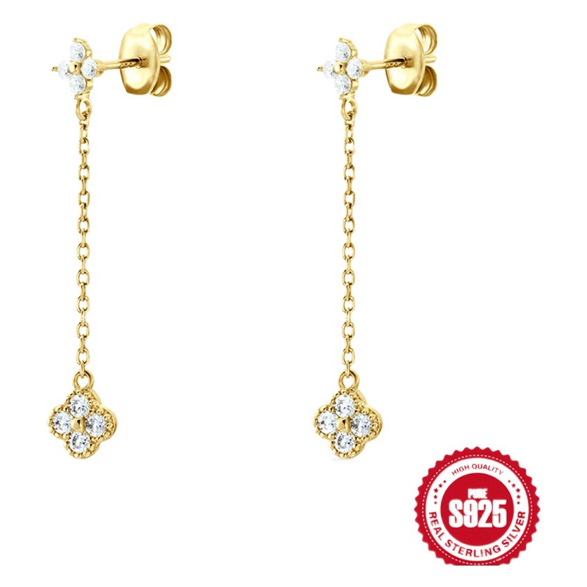 Dopamine Fashion Casual S925 Sterling Silver Petals Snowflake Four-Leaf Clover Diamond Earrings Earrings High-End Niche