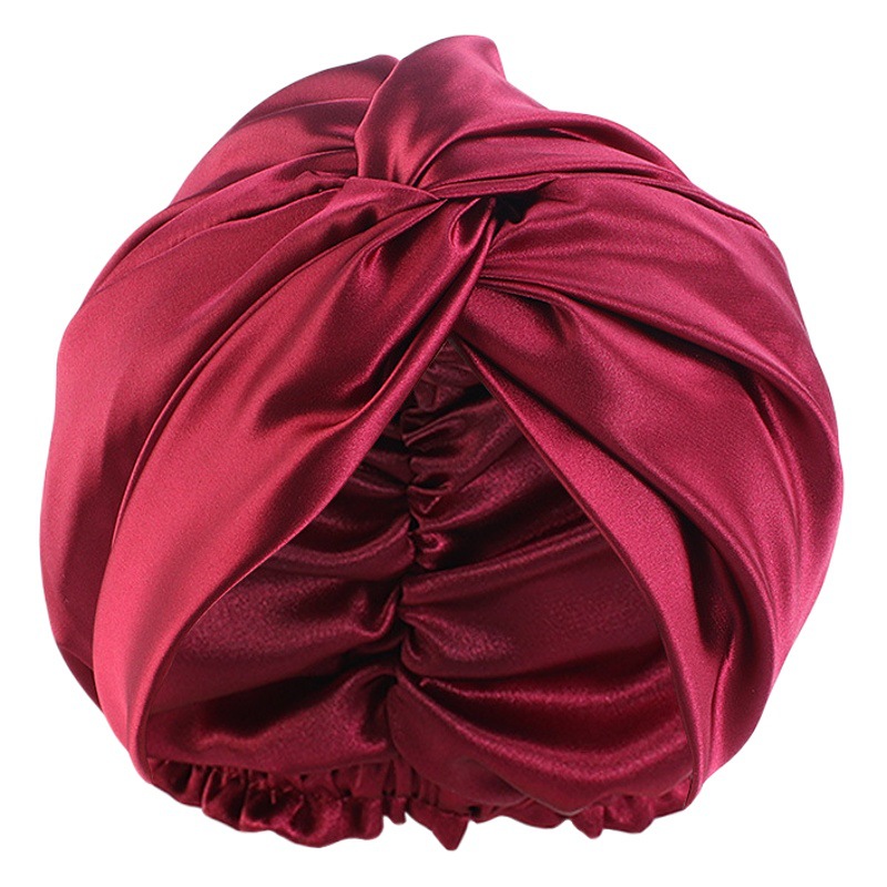 Cross-Border Popular Imitation Silk Double-Layer Nightcap Cross Twist Cap Shower Cap Beauty Makeup Turban Hat Tjm-473