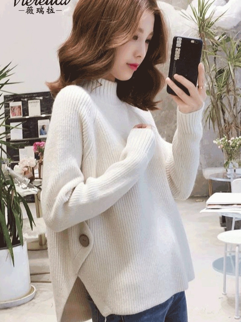 Picture of Autumn and Winter 2024 New Women's Half Turtleneck Sweater Women's Pullover Loose Korean Style Knitted Bottoming Shirt Outer Top