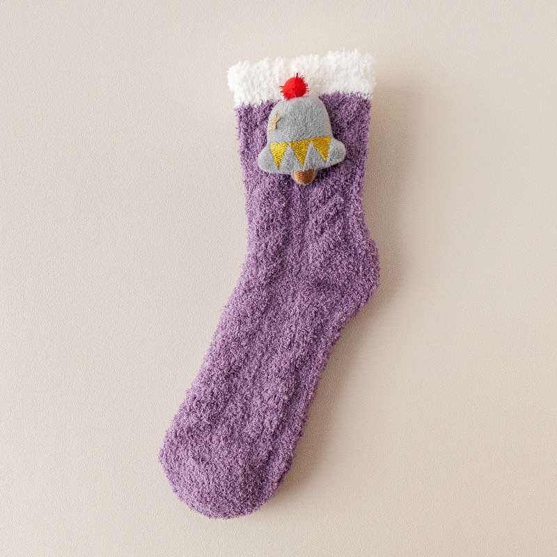 Picture of Coral Velvet Socks Women's Mid-tube Socks Autumn and Winter Home Japanese Cute Moon Socks fleece-lined Thickened Warm Christmas Socks