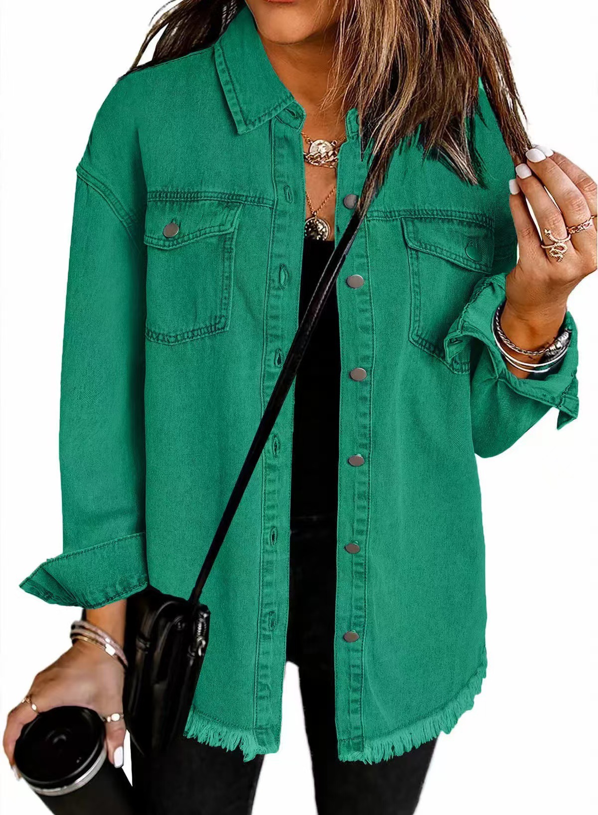 Picture of Cross-border New Washed Denim Shirt Jacket 2024 European and American Women's Autumn and Winter Distinctive Street Style Edge Hem Jacket