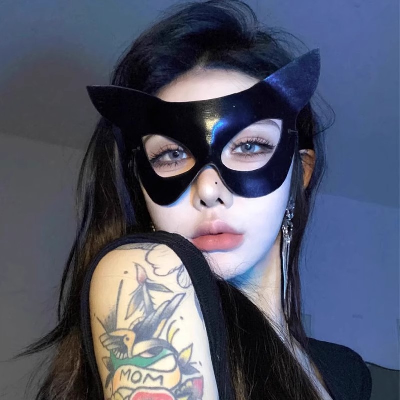 Black Cat Girl Half Face Mask Female Eyeshade Concave Styling Mask Halloween Cos Mask Party Dress Up