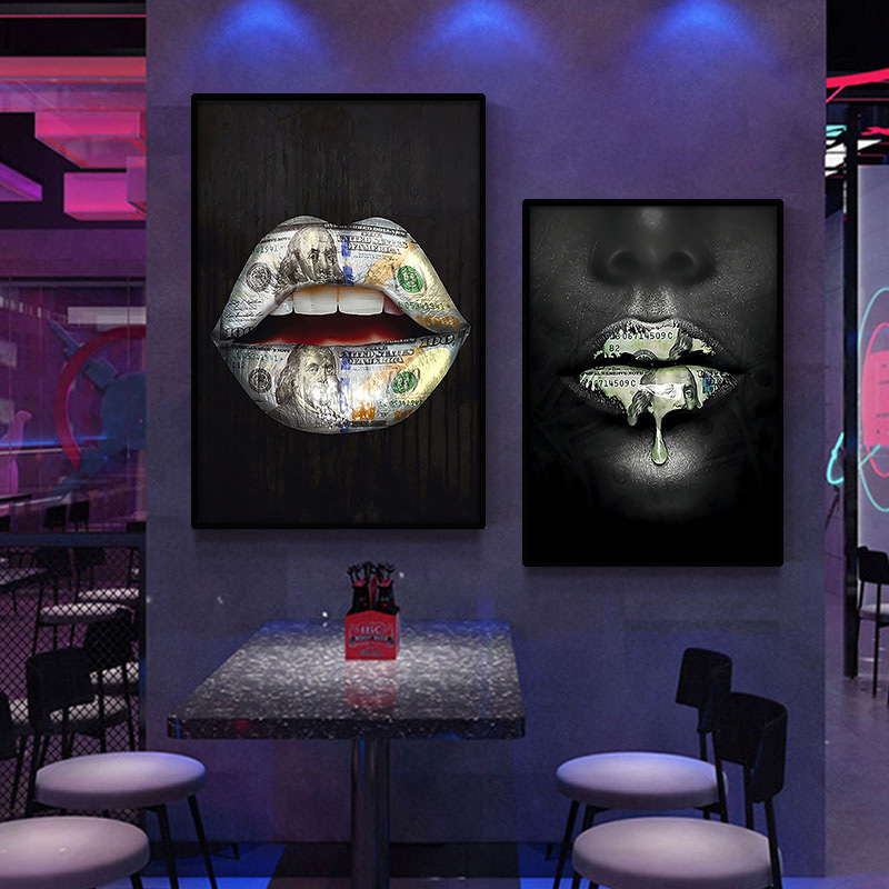Picture of Foreign Trade Hanging Painting Cross-border Trend Graffiti Lips Decorative Painting Poster Modern Light Luxury Creative Art Oil Canvas Painting Core