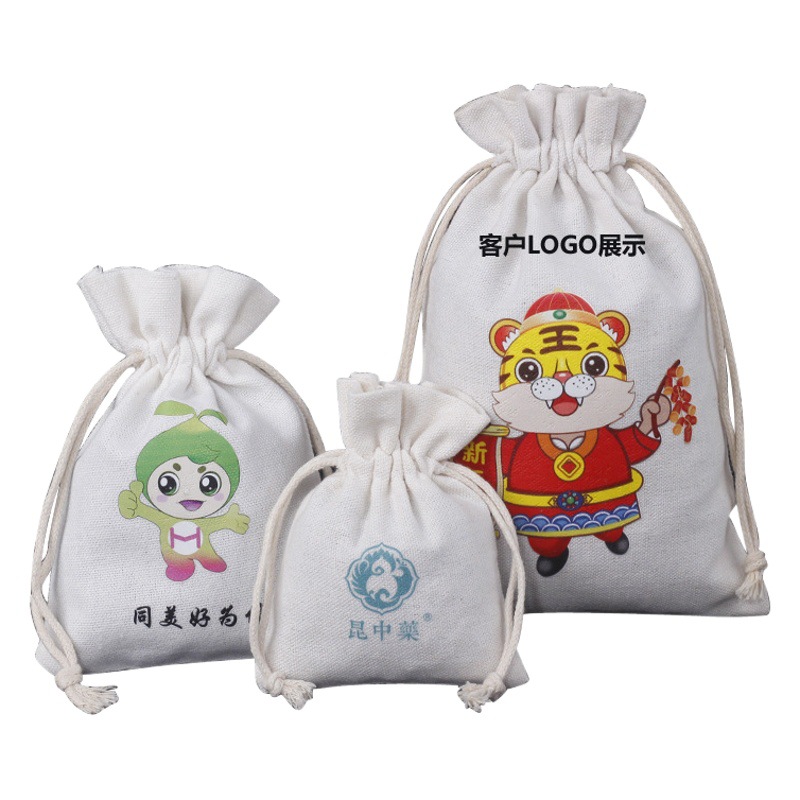 Primary color linen bag diy hand-painted canvas bag white bunched drawstring empty bag spot wholesale printed logo generation
