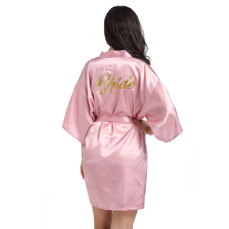 Picture of Women's Wedding Makeup Gown Hot Stamping Gold Bride Nightgown Women's Summer Thin Cardigan High-grade Bride Morning Gown