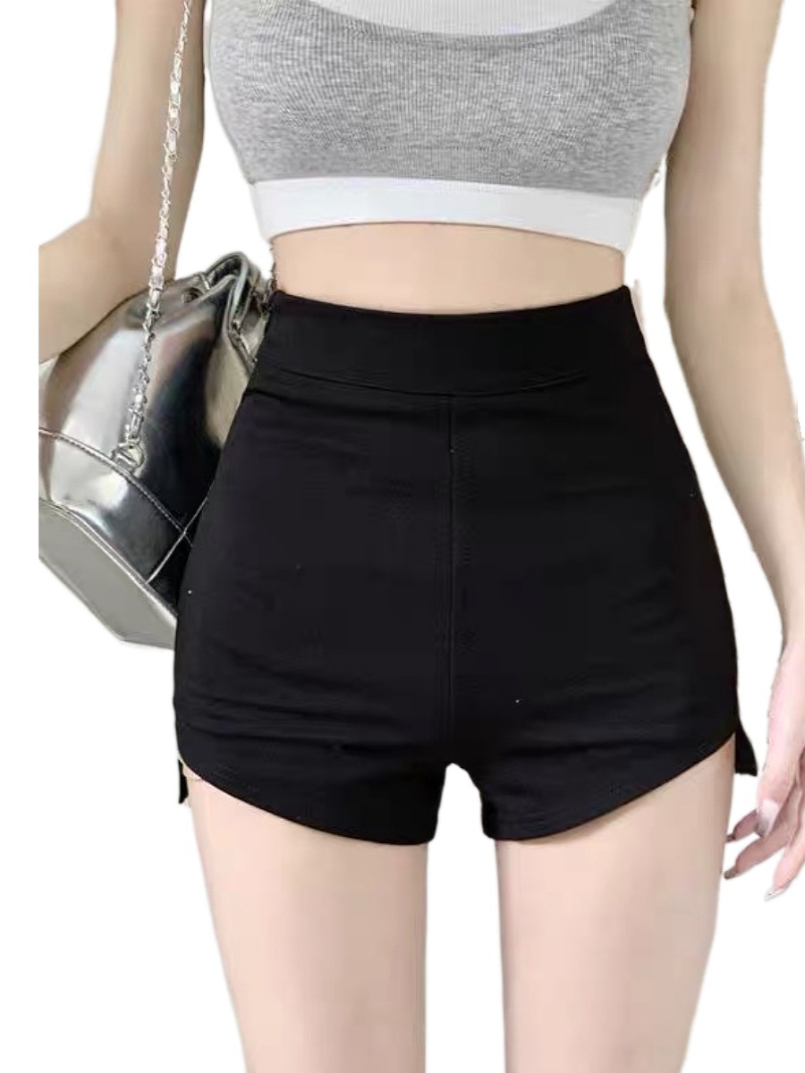 Picture of Black Hot Girls Super Shorts Women's High Waist Slimming Casual Pants Summer Design Sense Slim-fit Hip Wrapped Hot Pants Short Trendy Pants