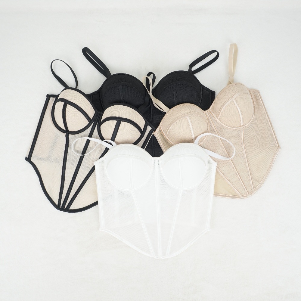 Cross-Border French Pointed Body-Shaping Bra with Suspenders, High-End Mesh Lace See-Through Outer Fishbone Bra
