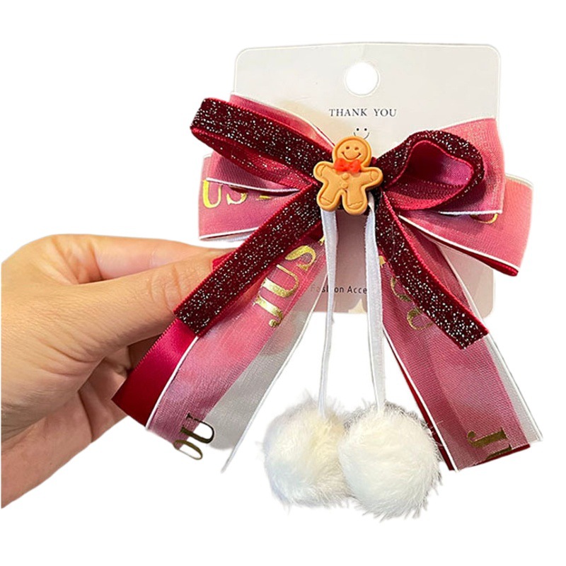 Korean Style Double-Layer Bow Bell Hairpin Kidsren's Hair Ball Christmas Cute Princess Hairpin Girls Hair Accessories Cross-Border