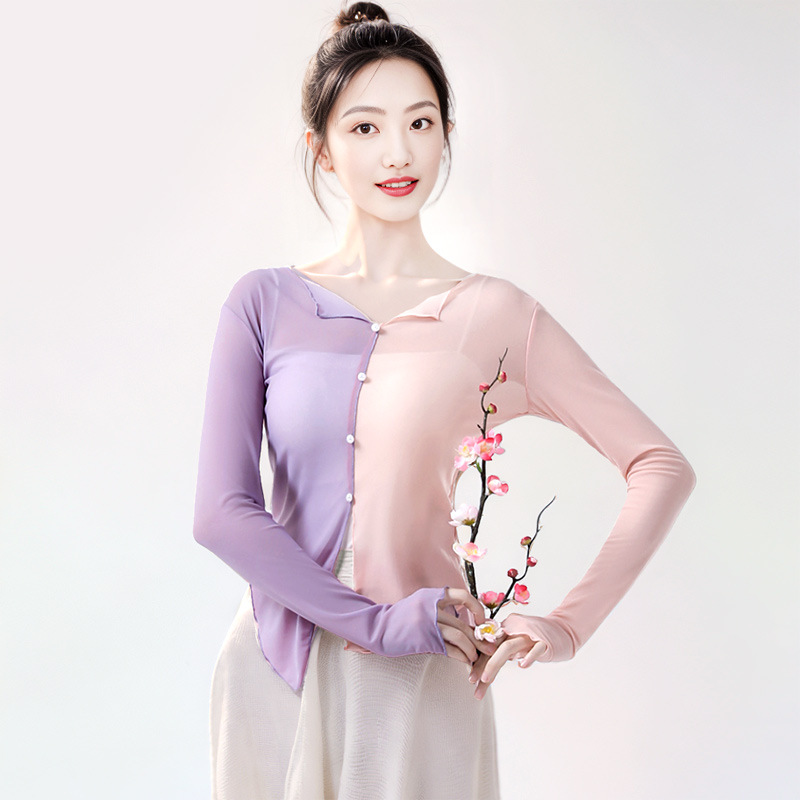 Classical Dance Gauze Women's Elegant Body Rhyme Top Chinese Dance Practice Clothes Stitching Modern Dance Body Performance Costume