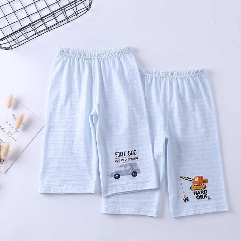 Picture of Bamboo Cotton Kidsren's Cropped Pants for Boys and Girls 100 Cotton Thin Loose Pants Home Bottoming Pajamas 2-Pack