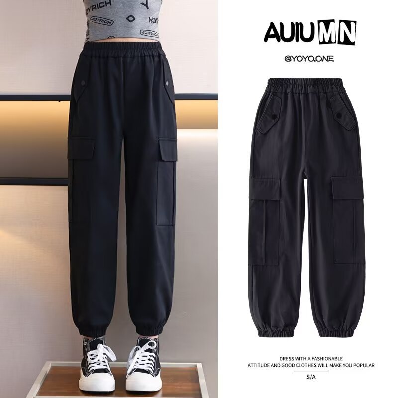 Children's Wear Girls' Pants 2024 New Style Big Children's Fashionable Loose Overalls Children's Thin Spring Autumn Long Pants