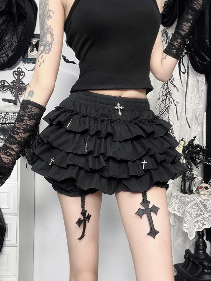 Aliexpress Supply Lined Hot Girl Skirt Dark Cross Design Short Skirt Women's Cake Skirt Tutu Skirt