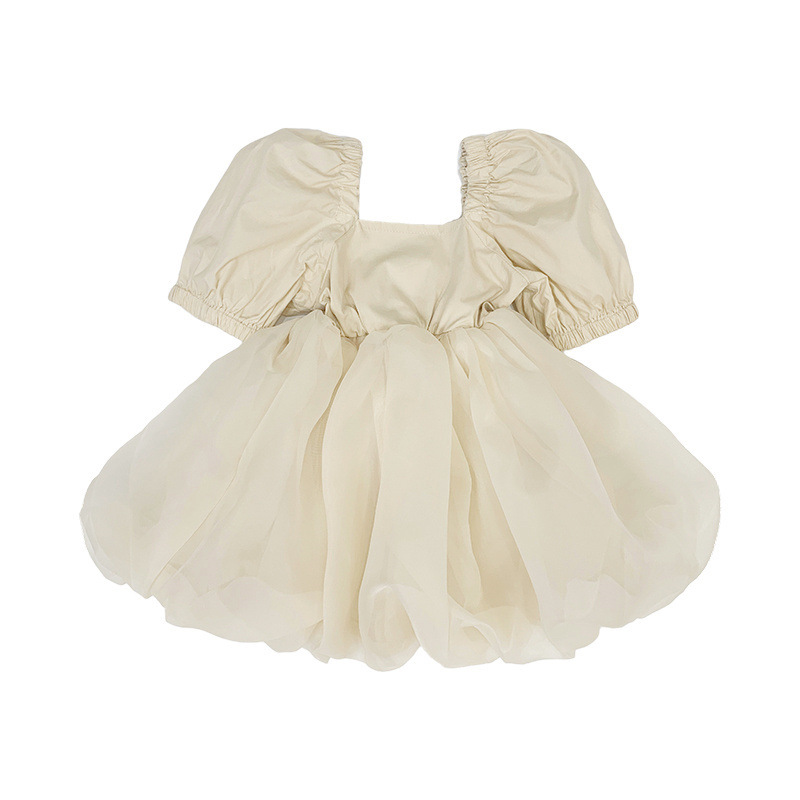 Picture of Girls Backless Puff Sleeve Dress 2025 Summer New Children's French Princess Waist Puff Skirt Gauze Skirt
