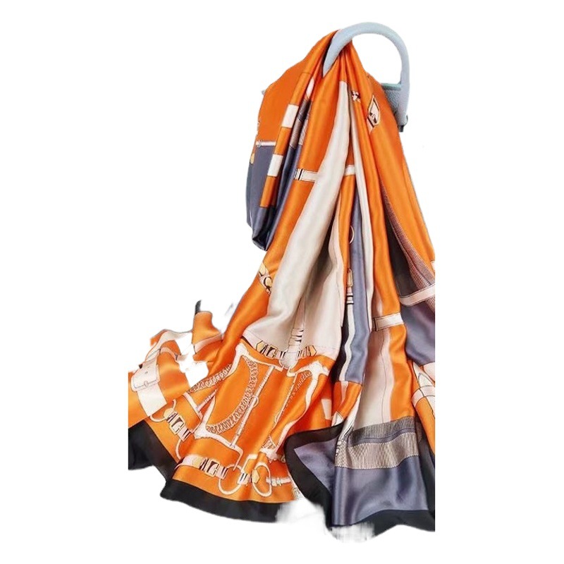 2024 spring and summer new silk satin sunscreen scarf Hangzhou silk silk scarf thin satin scarf beach towel