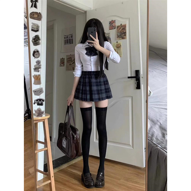 Japanese original jk uniform pure desire genuine high waist pleated skirt female dog short Shuge skirt long sleeve waist tight shirt suit