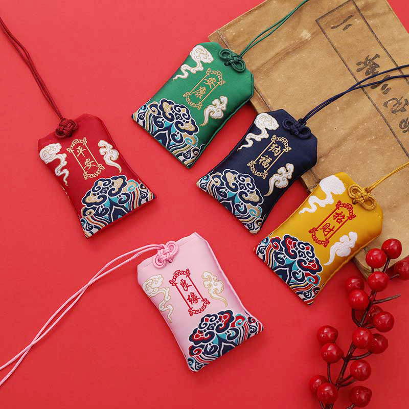 Picture of Wholesale Hanging Neck Chinese Embroidery Prayer Bag Small Purse Brocade Sachet Amulet Lucky Bag Guard Sachet Empty Bag