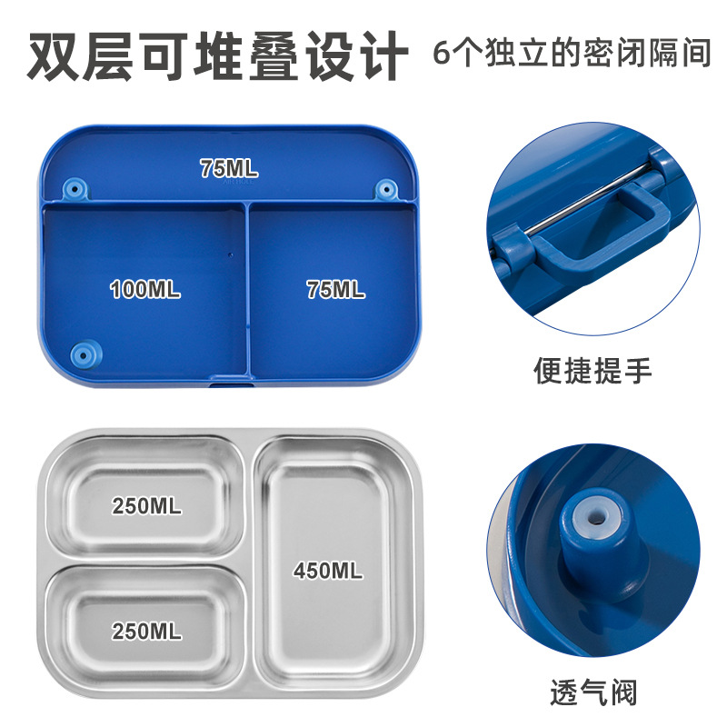 Picture of Qijia Cross-Border Amazon 304 Stainless Steel Insulated Lunch Box for Kidsren and Students 3-Compartment Lunch Box Adult Sealed Lunch Box