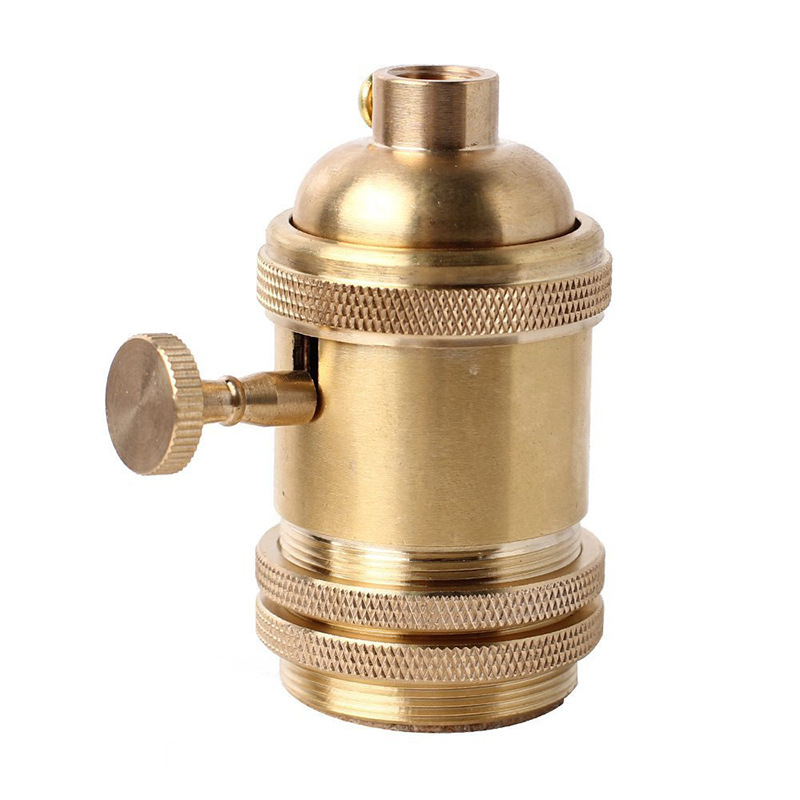 Picture of Retro copper lamp head with double ring E26E27 Edison knob lamp head DIY chandelier lamp holder