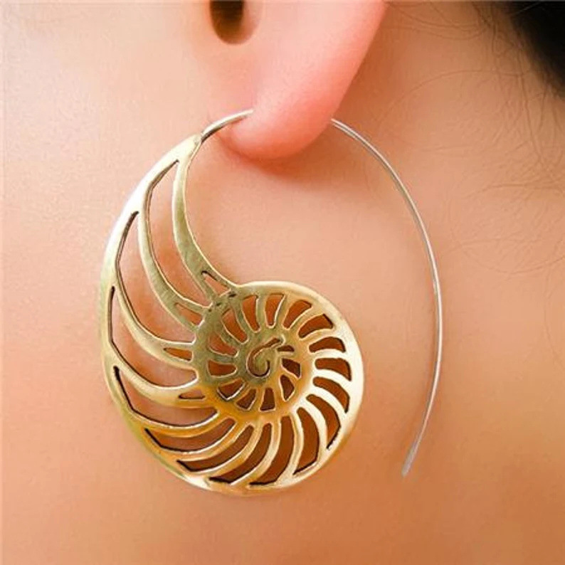 Hecheng European and American cross-border jewelry fashion personality earrings fan-shaped hollow earrings alloy earrings temperament earrings women