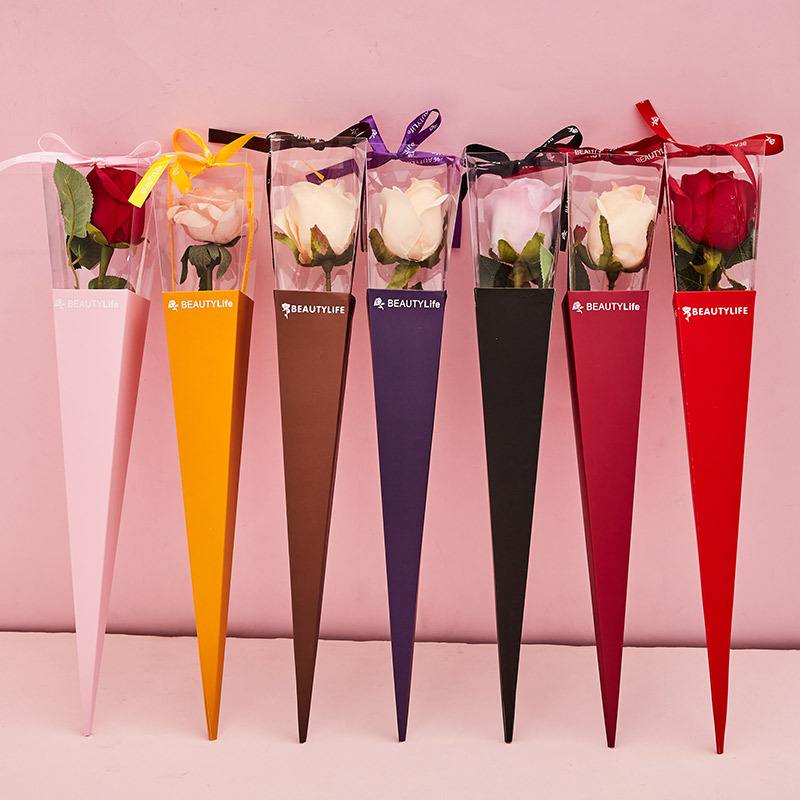 Single Rose Packaging Box Wholesale Pvc Flower Packaging Material Flower Gift Box Valentine's Day Flower Packaging Bag
