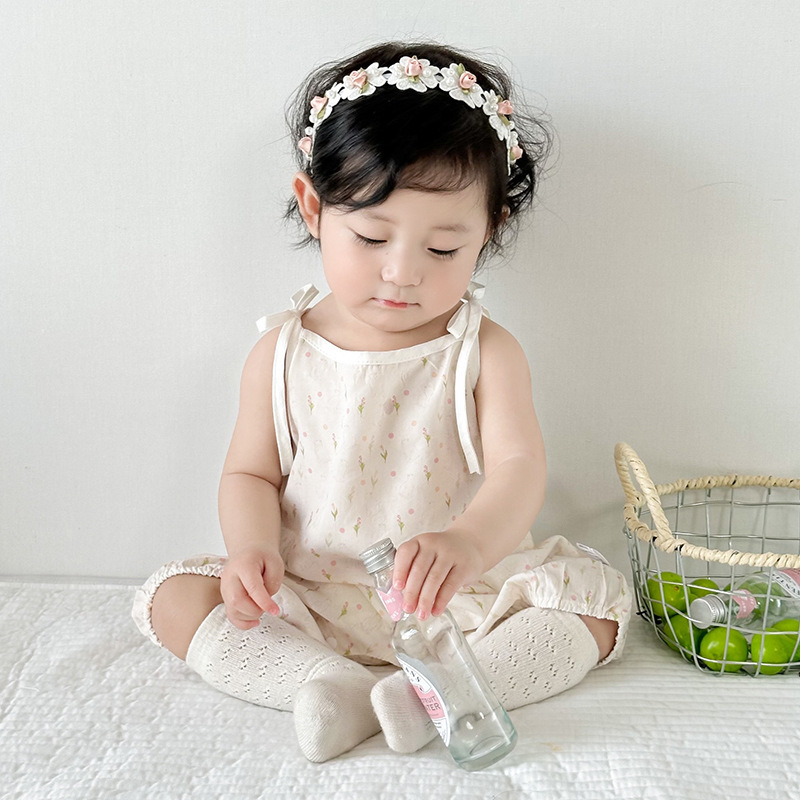 Baby's Summer Clothes Newborn Printed Short-sleeved Jumpsuit Baby's Summer Sling Cute Cotton Hassel Climbing Suit