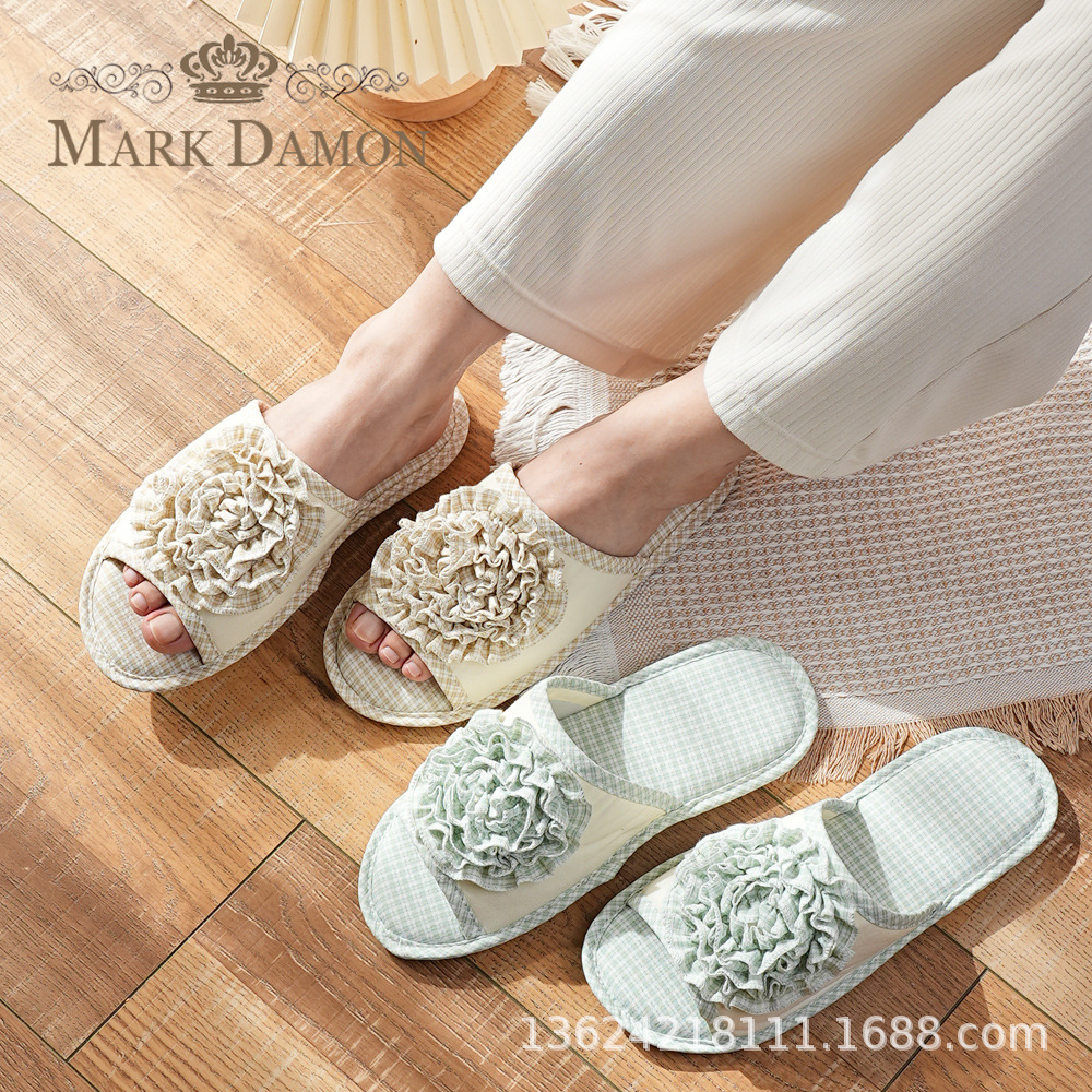 Foreign Trade Ladies Manufacturer Supplies Lace Korean Style Slippers Indoor Floor Slippers Non-Slip Wear-Resistant Soft Bottom All Seasons