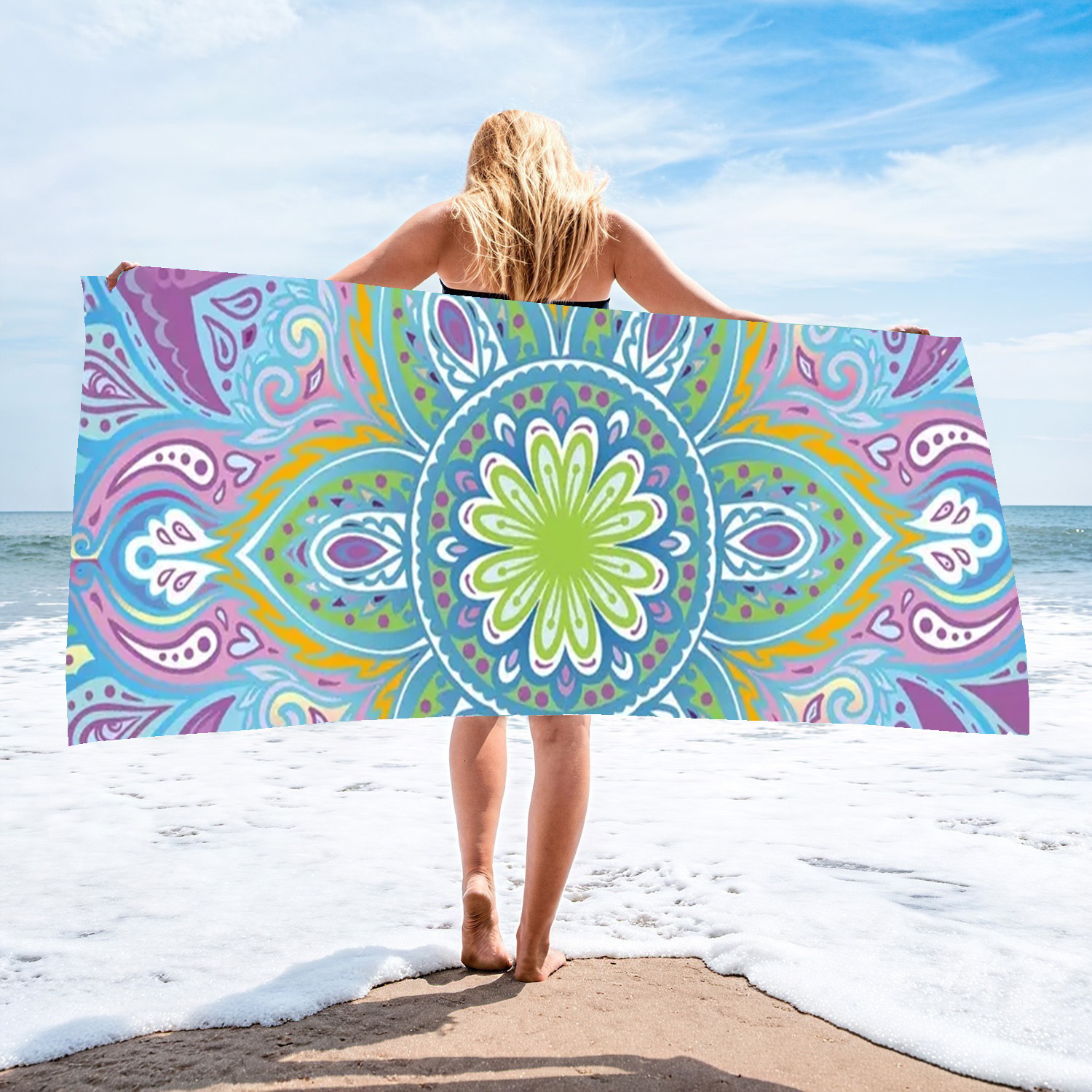 Picture of Cross-border microfiber double-sided velvet beach towel custom LOGO digital printing large bath towel rectangular thick towel