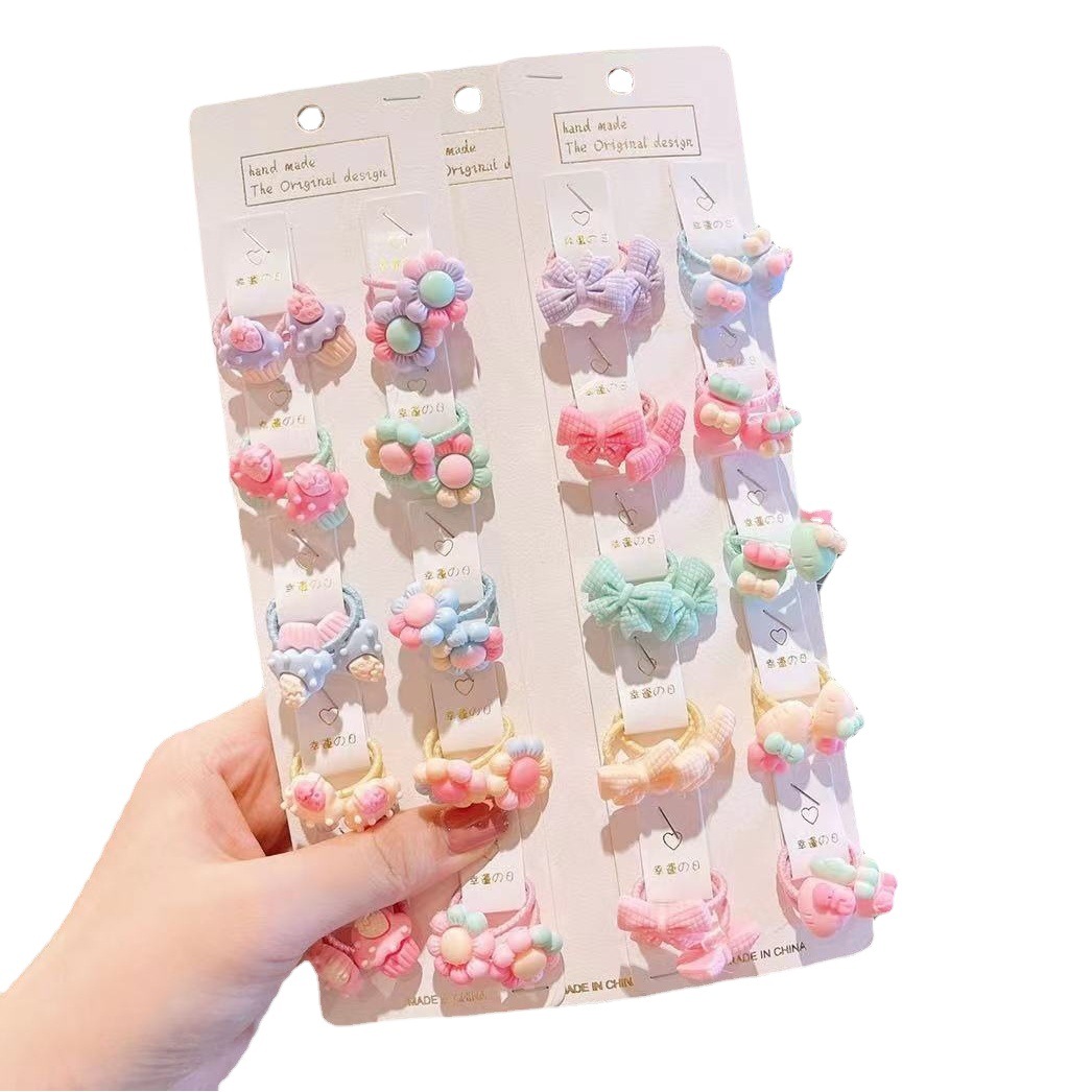 Korean Little Girl Hair Accessories Girl's Cute Candy Animal Does Not Harm Hair Tie Hair Elastic Hair Rope Hair Ring Set