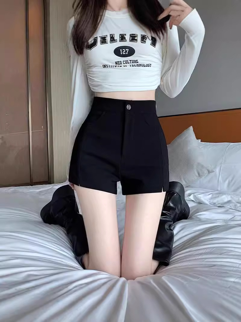 Black Suit Shorts Women's Autumn 2024 New High Waist Elastic Hip Leggings Small Outer Wear Hot Pants