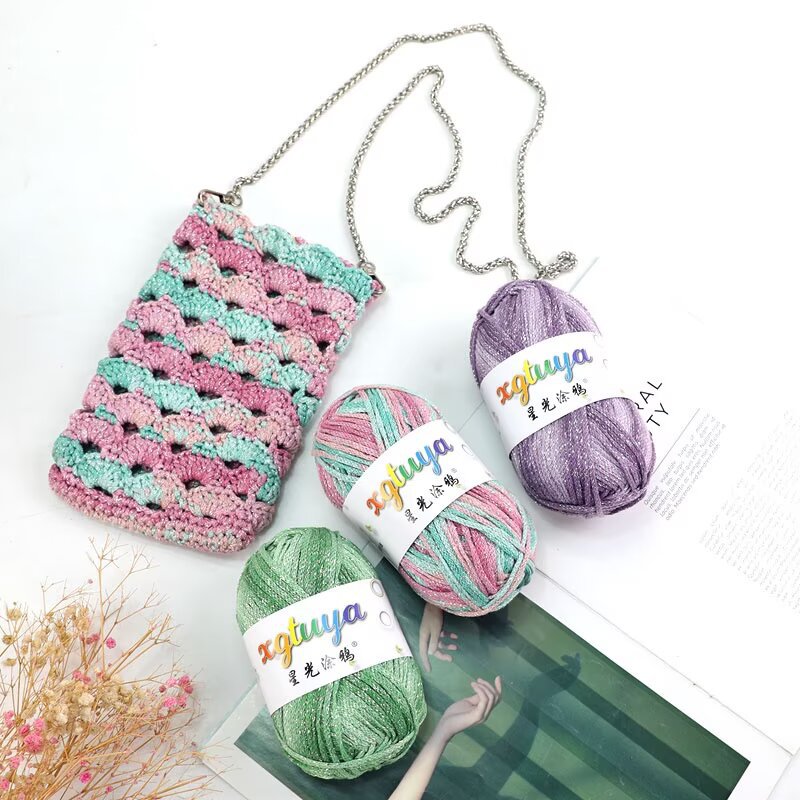 Starlight graffiti, shimmering shiny hollow cotton yarn, thick cotton linen yarn, handmade knitting DIY, crochet hat bag yarn, round yarn