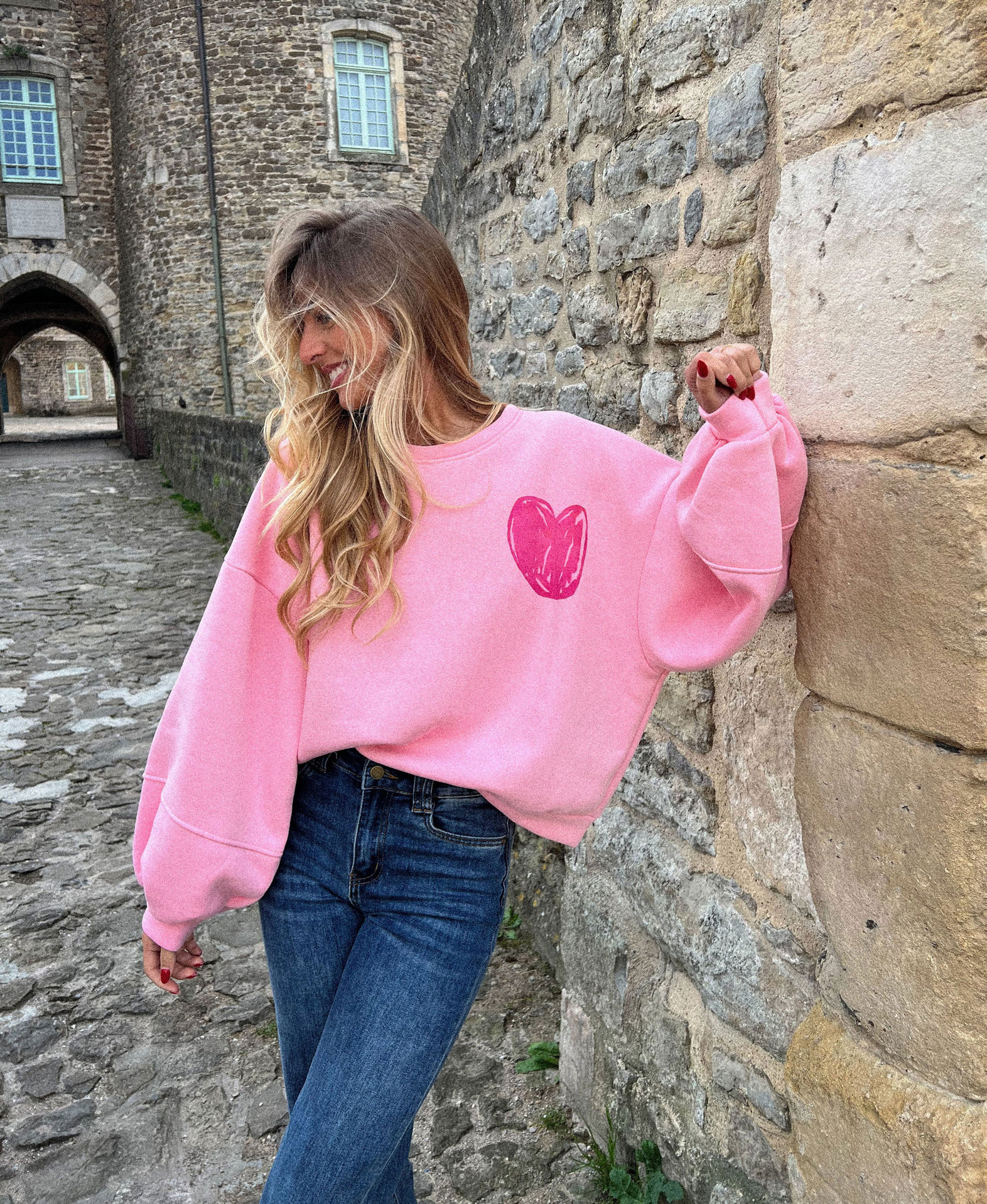 Picture of Amazon cross-border foreign trade women's autumn and winter sweet loose sweater pink love pullover top