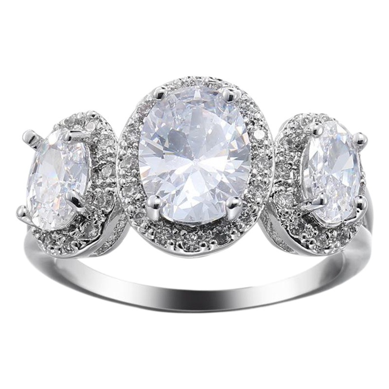 Cross-border e-commerce for Europe and the United States popular copper metal jewelry color dopamine three-row oval zircon ring jewelry