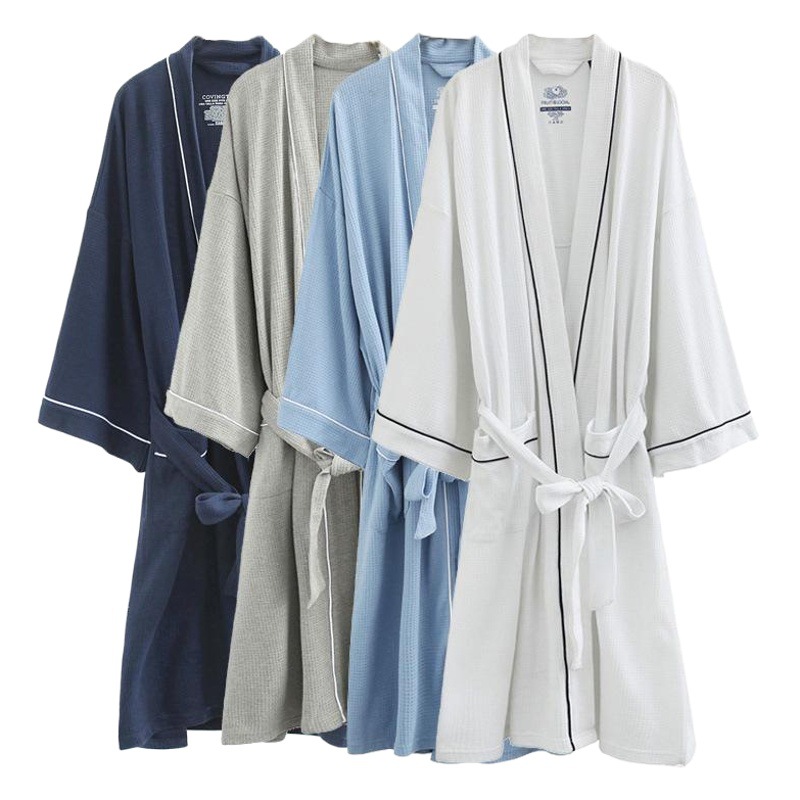 Hotel spring and summer couple waffle bathrobe soft cotton bathrobe hot spring nightgown with extra large size