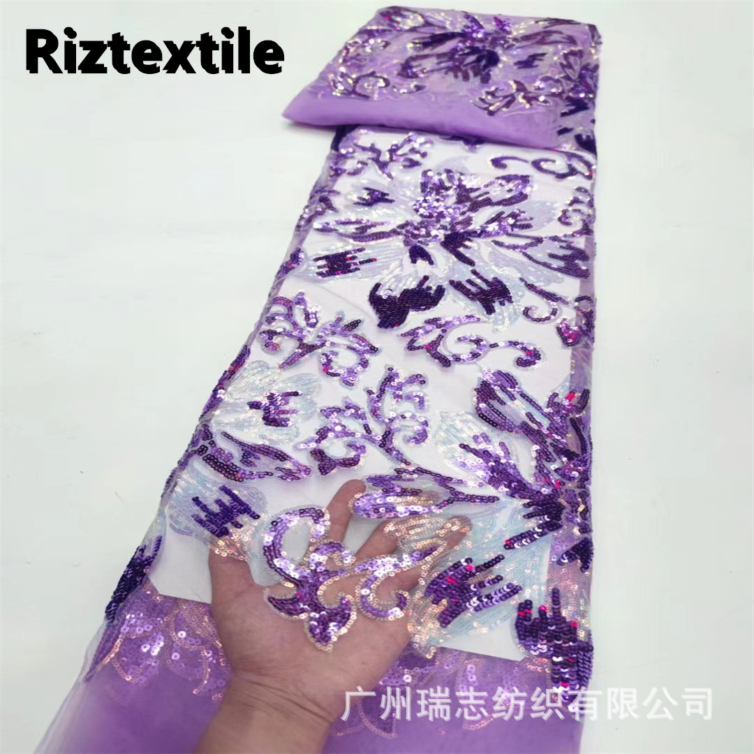 Picture of European and American Style Fantasy Film Large Flower Sequin Fabric Fashion Stage Performance Clothing African Banquet Dress Evening Wear Fabric